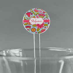 Wild Flowers 7" Round Plastic Stir Sticks - Clear (Personalized)