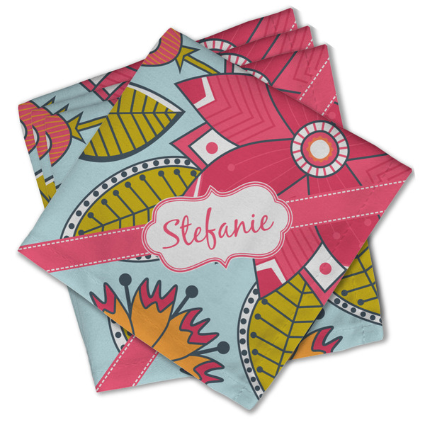 Custom Wild Flowers Cloth Cocktail Napkins - Set of 4 w/ Name or Text