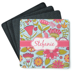 Wild Flowers Square Rubber Backed Coasters - Set of 4 (Personalized)
