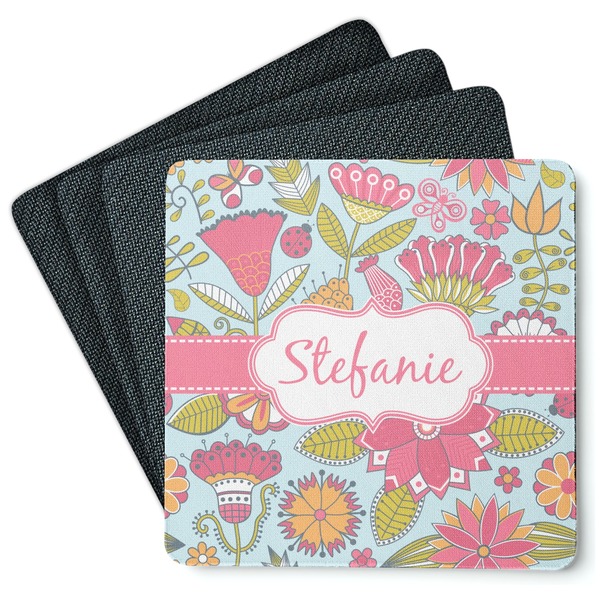 Custom Wild Flowers Square Rubber Backed Coasters - Set of 4 (Personalized)