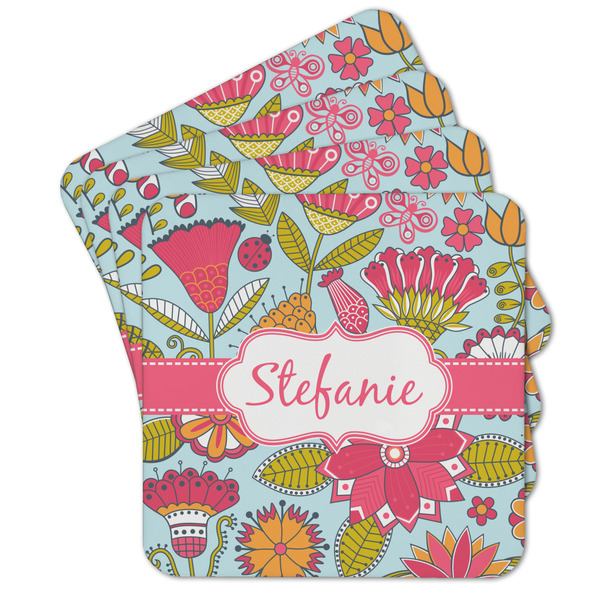 Custom Wild Flowers Cork Coaster - Set of 4 w/ Name or Text