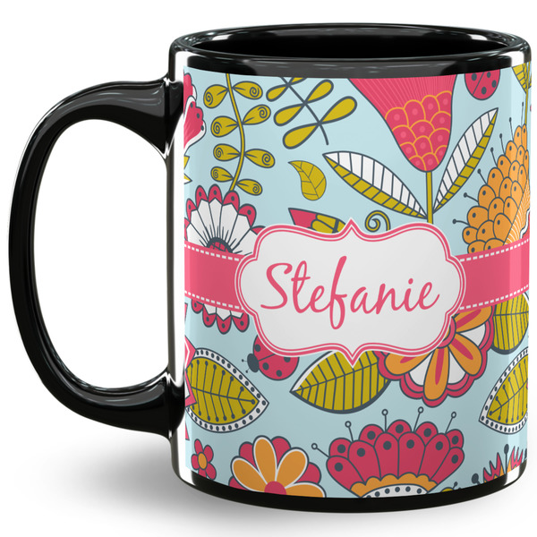Custom Wild Flowers 11 Oz Coffee Mug - Black (Personalized)