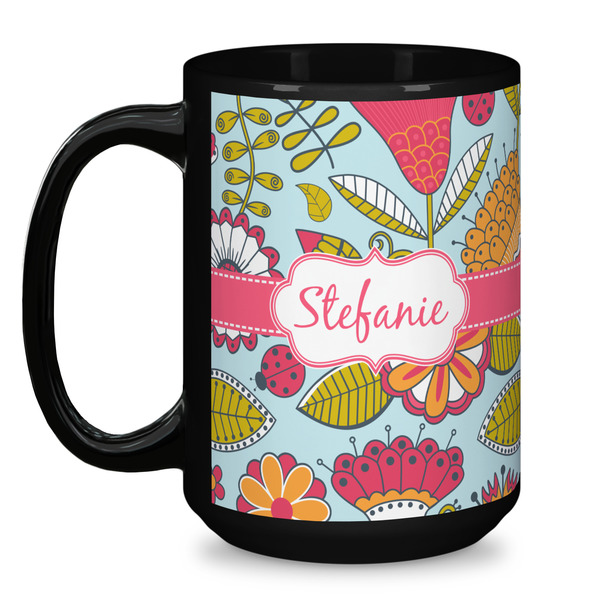 Wild Flowers Coffee Mug - 15 oz - Black