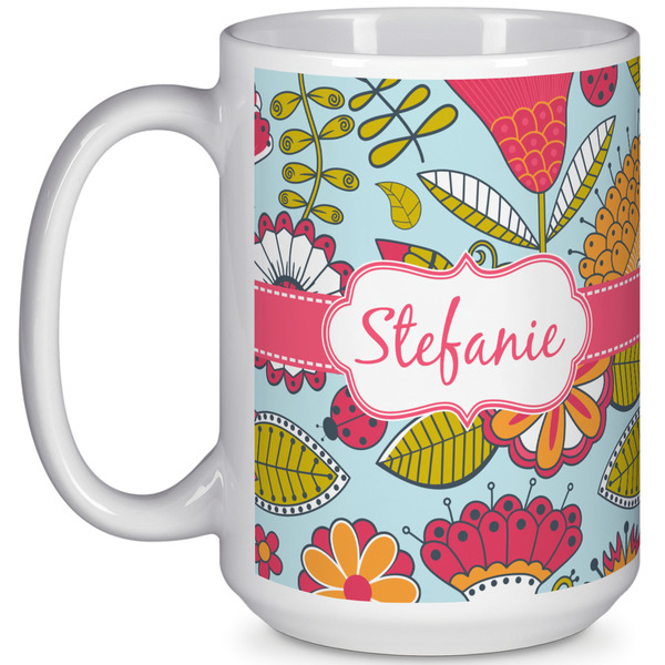 Custom Wild Flowers 15 Oz Coffee Mug - White (Personalized)