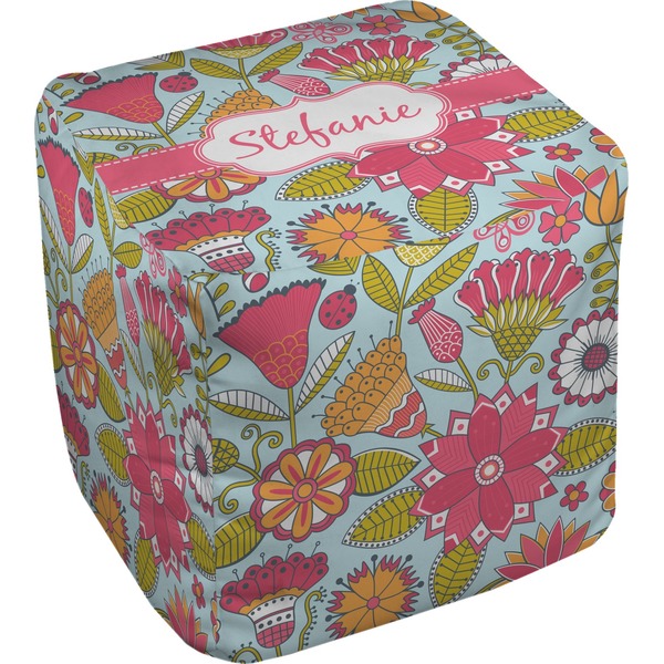 Custom Wild Flowers Cube Pouf Ottoman - 18" (Personalized)