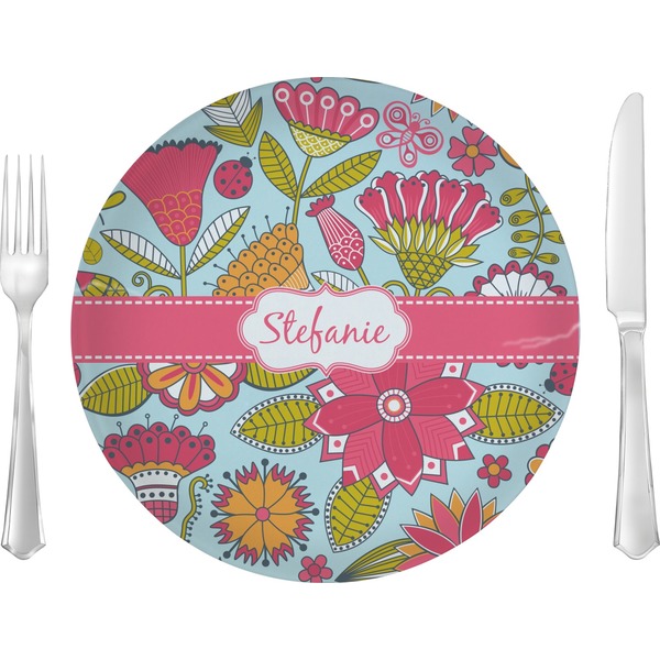Custom Wild Flowers Glass Lunch / Dinner Plate 10" (Personalized)