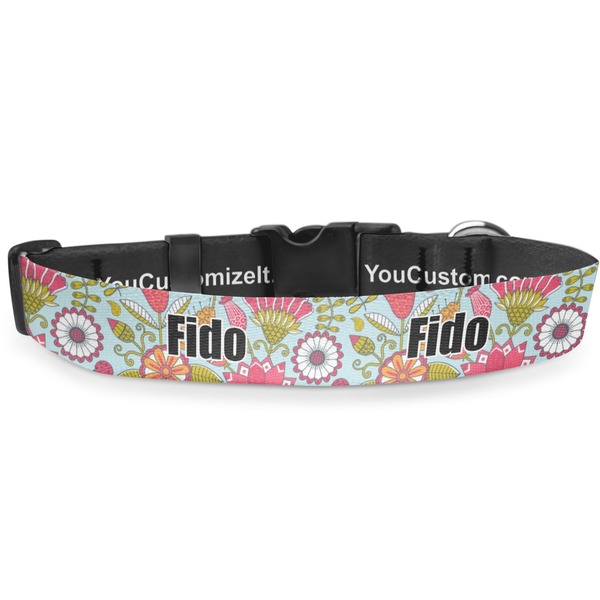 Custom Wild Flowers Deluxe Dog Collar - Large (13" to 21") (Personalized)