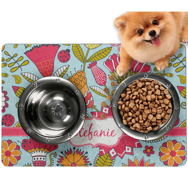 Custom Wild Flowers Dog Food Mat - Small w/ Name or Text