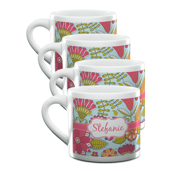 Custom Wild Flowers Double Shot Espresso Cups - Set of 4 (Personalized)