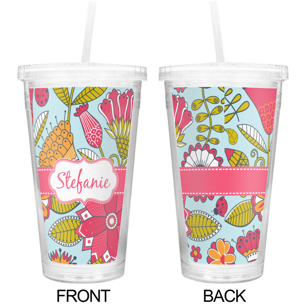 Wild Flowers Double Wall Tumbler with Straw - Approval