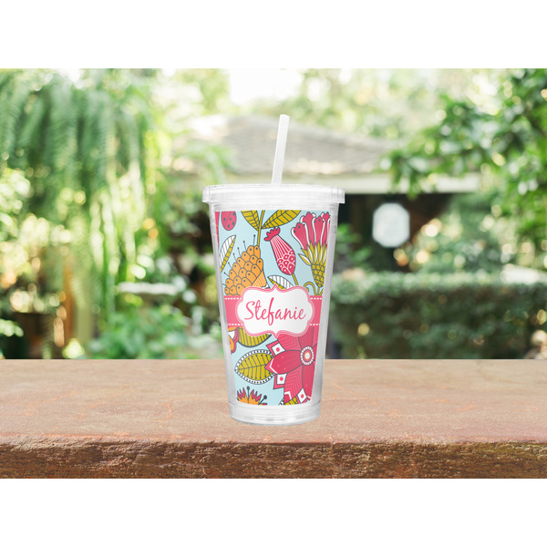 Wild Flowers Double Wall Tumbler with Straw Lifestyle