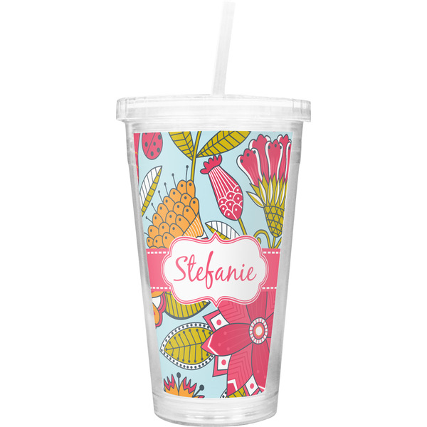 Custom Wild Flowers Double Wall Tumbler with Straw (Personalized)