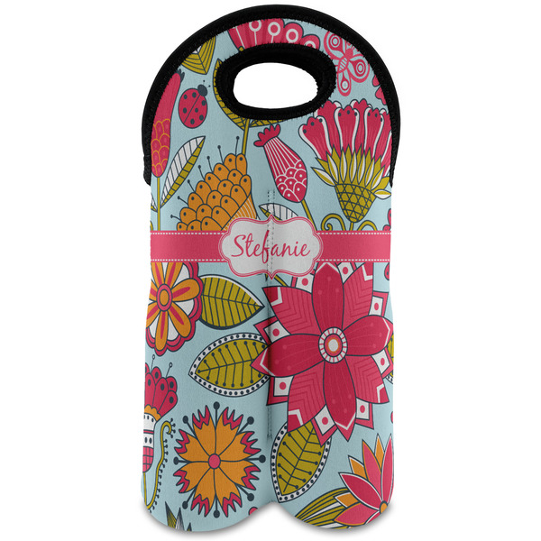 Custom Wild Flowers Wine Tote Bag (2 Bottles) (Personalized)