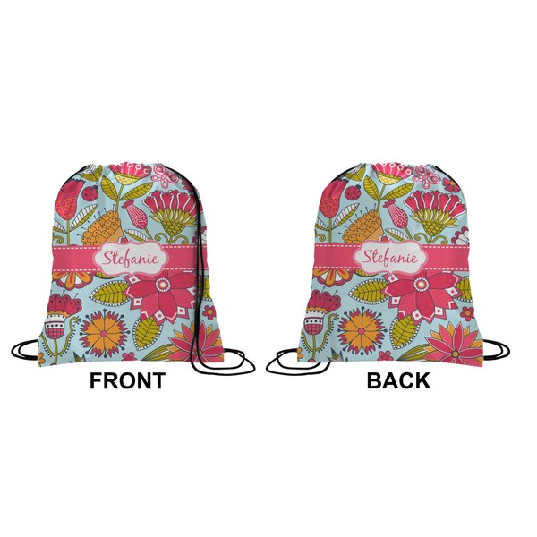 Wild Flowers Drawstring Backpack Front & Back Small