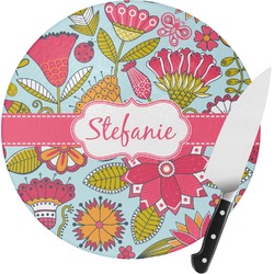 Wild Flowers Round Glass Cutting Board (Personalized)
