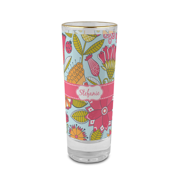 Custom Wild Flowers 2 oz Shot Glass - Glass with Gold Rim (Personalized)