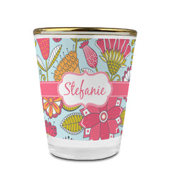 Wild Flowers Glass Shot Glass - 1.5 oz - with Gold Rim - Set of 4 (Personalized)