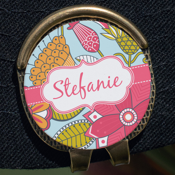 Wild Flowers Golf Ball Marker Hat Clip - Gold - Close Up