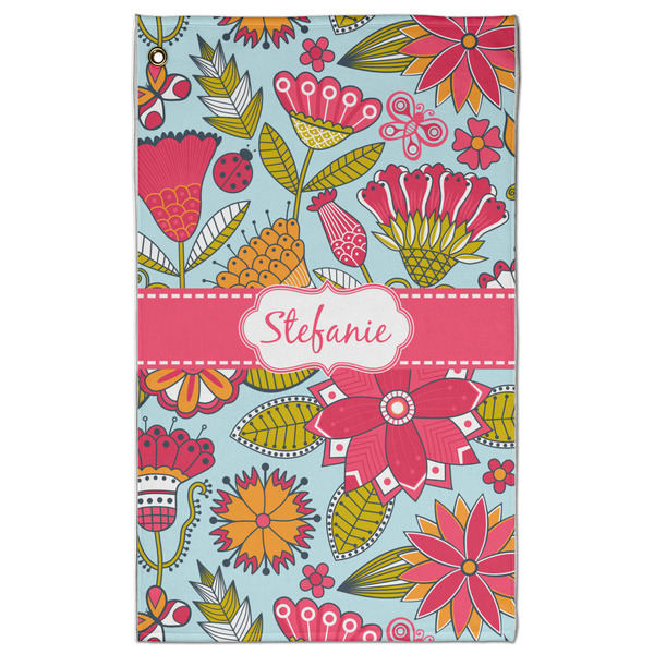 Custom Wild Flowers Golf Towel - Poly-Cotton Blend w/ Name or Text