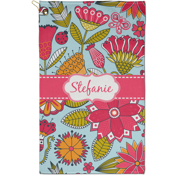Custom Wild Flowers Golf Towel - Poly-Cotton Blend - Small w/ Name or Text