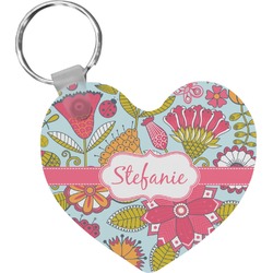 Wild Flowers Heart Plastic Keychain w/ Name or Text