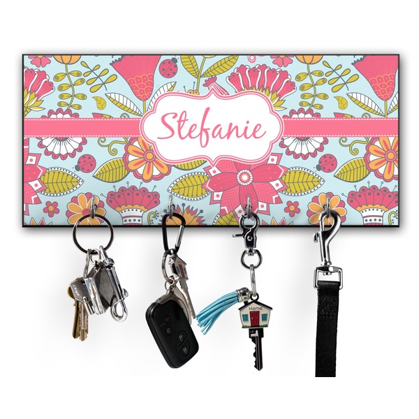 Custom Wild Flowers Key Hanger w/ 4 Hooks w/ Name or Text