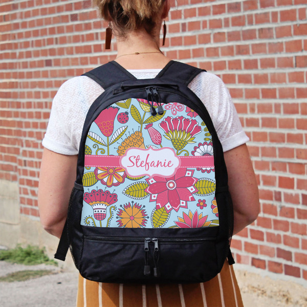 Wild Flowers Large Backpack - Black - On Back