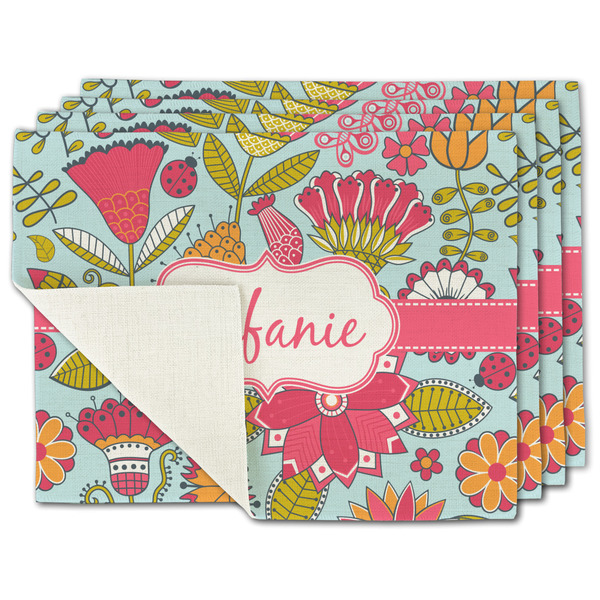 Custom Wild Flowers Single-Sided Linen Placemat - Set of 4 w/ Name or Text