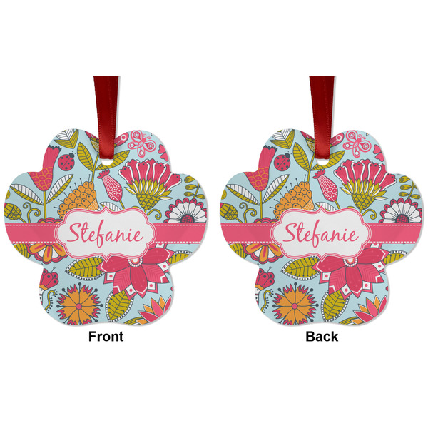 Wild Flowers Metal Paw Ornament - Front and Back