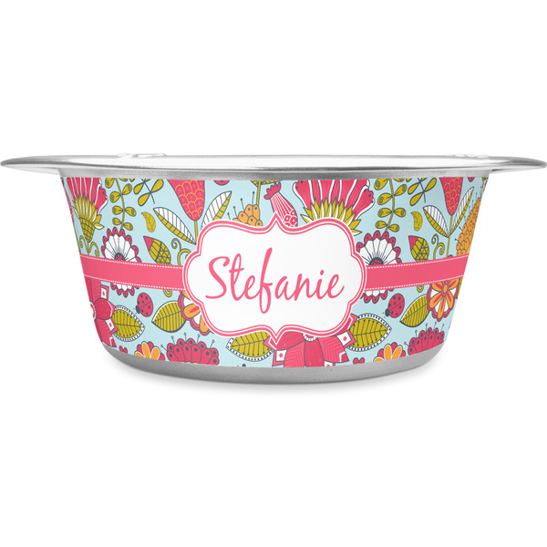 Custom Wild Flowers Stainless Steel Dog Bowl - Large (Personalized)