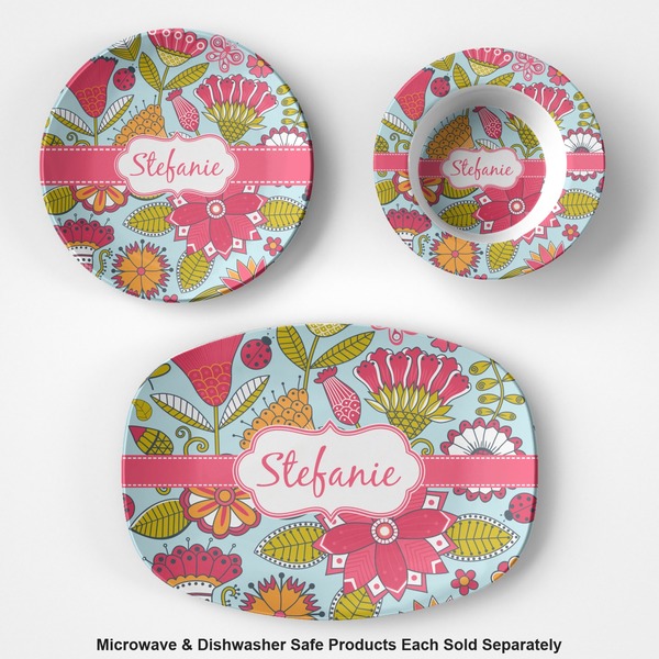 Wild Flowers Microwave & Dishwasher Safe CP Plastic Dishware - Group