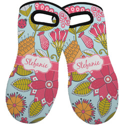 Wild Flowers Neoprene Oven Mitts - Set of 2 w/ Name or Text