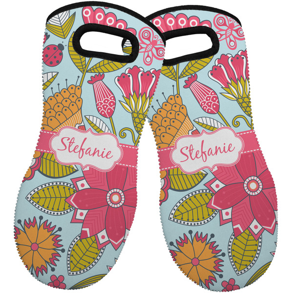 Custom Wild Flowers Neoprene Oven Mitts - Set of 2 w/ Name or Text