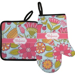 Wild Flowers Right Oven Mitt & Pot Holder Set w/ Name or Text