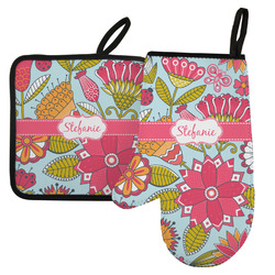 Wild Flowers Left Oven Mitt & Pot Holder Set w/ Name or Text