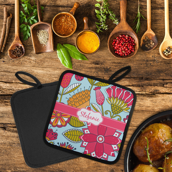 Wild Flowers Neoprene Pot Holder - Set of 2  LIFESTYLE (Flatlay)