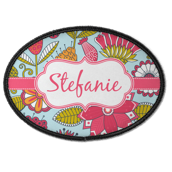 Custom Wild Flowers Iron On Oval Patch w/ Name or Text