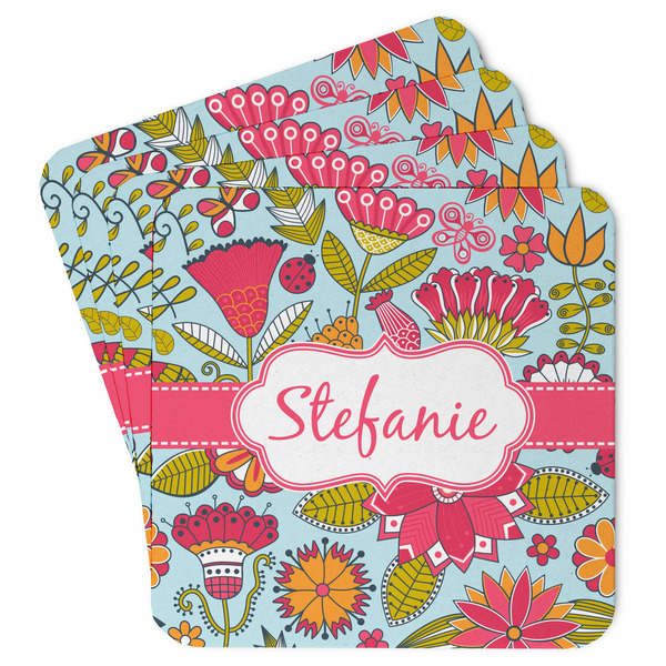 Custom Wild Flowers Paper Coasters w/ Name or Text