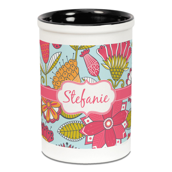 Wild Flowers Pencil Holder - Black