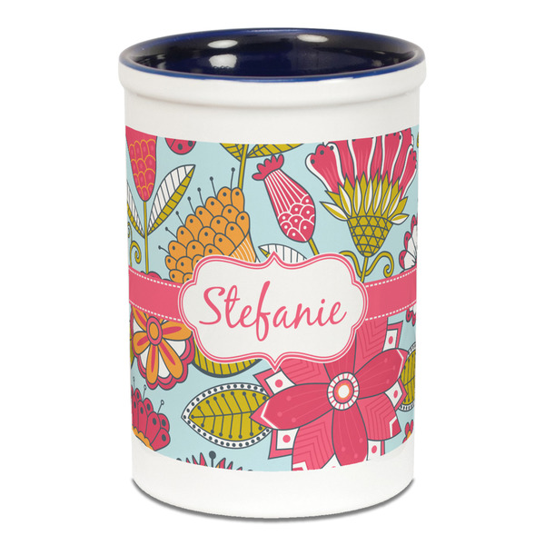 Wild Flowers Pencil Holder - Blue