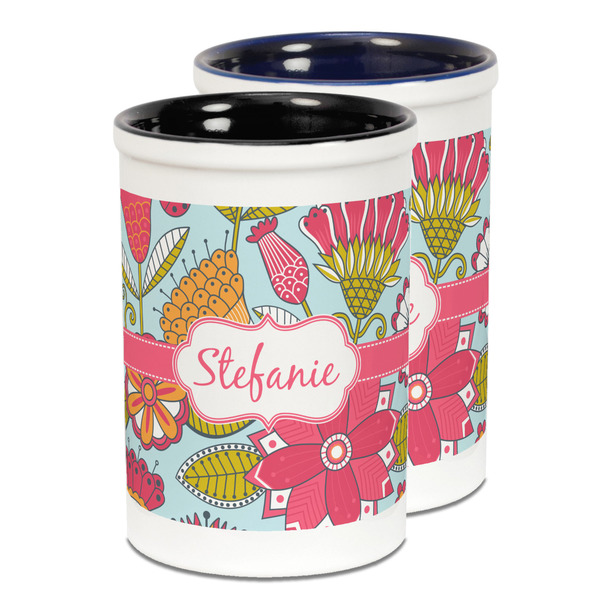 Custom Wild Flowers Ceramic Pencil Holder - Large