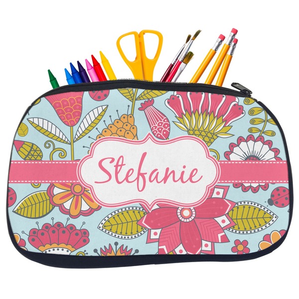 Custom Wild Flowers Neoprene Pencil Case - Medium w/ Name or Text
