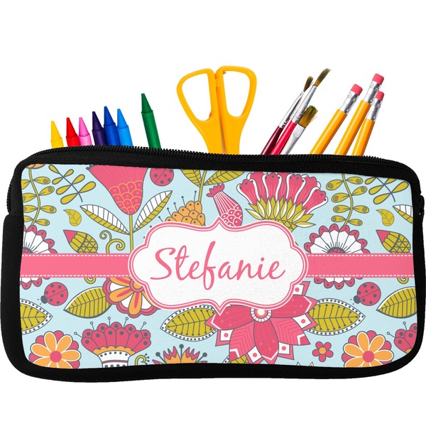 Custom Wild Flowers Neoprene Pencil Case - Small w/ Name or Text