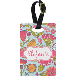 Wild Flowers Plastic Luggage Tag - Rectangular w/ Name or Text