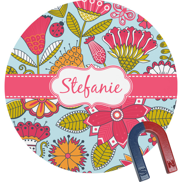 Custom Wild Flowers Round Fridge Magnet (Personalized)