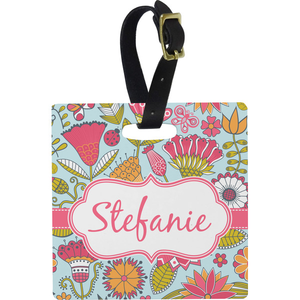 Custom Wild Flowers Plastic Luggage Tag - Square w/ Name or Text