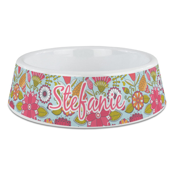 Custom Wild Flowers Plastic Dog Bowl - Large (Personalized)