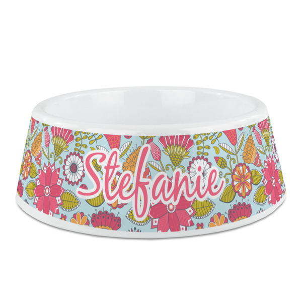 Custom Wild Flowers Plastic Dog Bowl - Medium (Personalized)