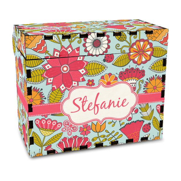Custom Wild Flowers Wood Recipe Box - Full Color Print (Personalized)
