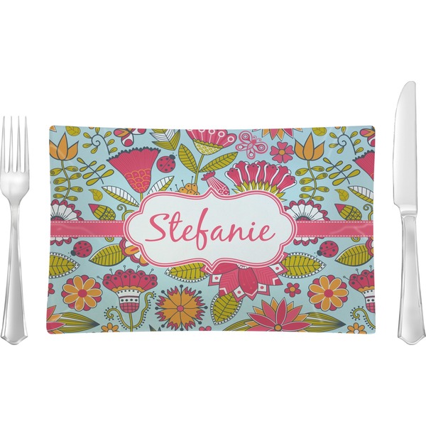 Custom Wild Flowers Rectangular Glass Lunch / Dinner Plate - Single or Set (Personalized)